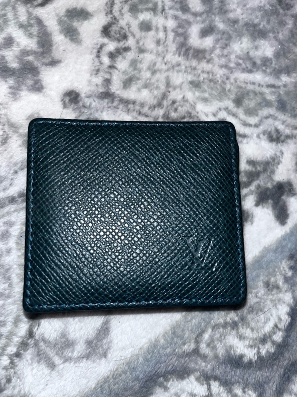 Louis Vuitton Textured Bi-Fold Card Holder in Deep Teal
